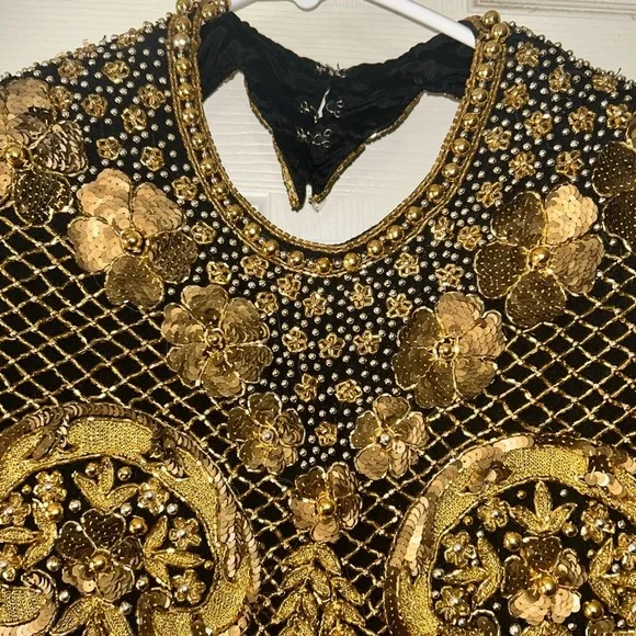 Naeem Khan Riazee Nights 80s X Open Back Slit Leg Pure Silk Long Sleeve Gown VTG - Picture 8 of 16